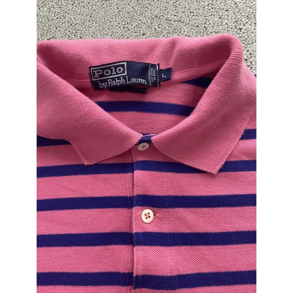 Vintage Polo Ralph Lauren The Big Shirt Size Large Pink Navy Blue Stripe Pony